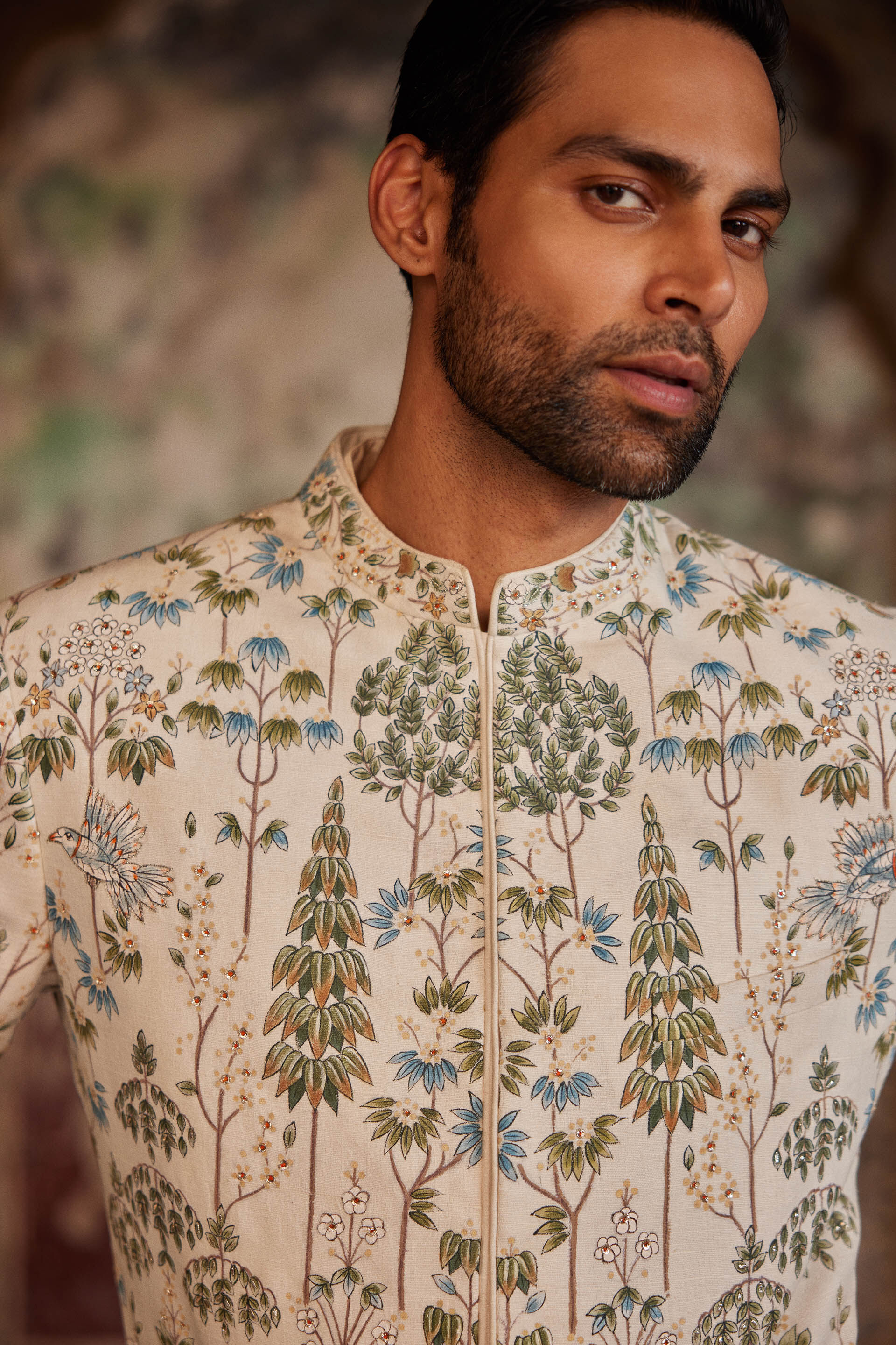 Shahoor Hand-painted Pichhwai Sherwani - Off White, Off White, image 6